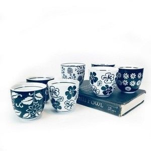 Pier 1 AKINA Sake Tea Cups Black White Floral Set Of 6 PLUS one extra for fun!